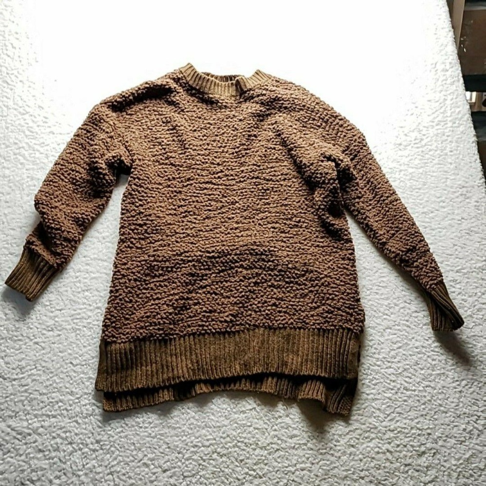 Zevana Premium Sweater Tunic Womens Large Brown Chunky Knit Long Sleeve Pullover